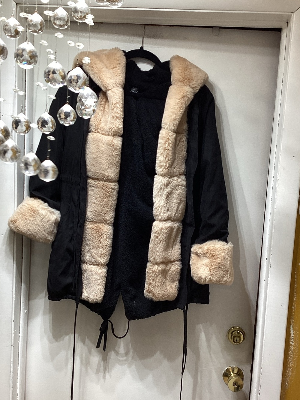 Fashion Nova Black Jacket with Beige Faux Fur Trim
